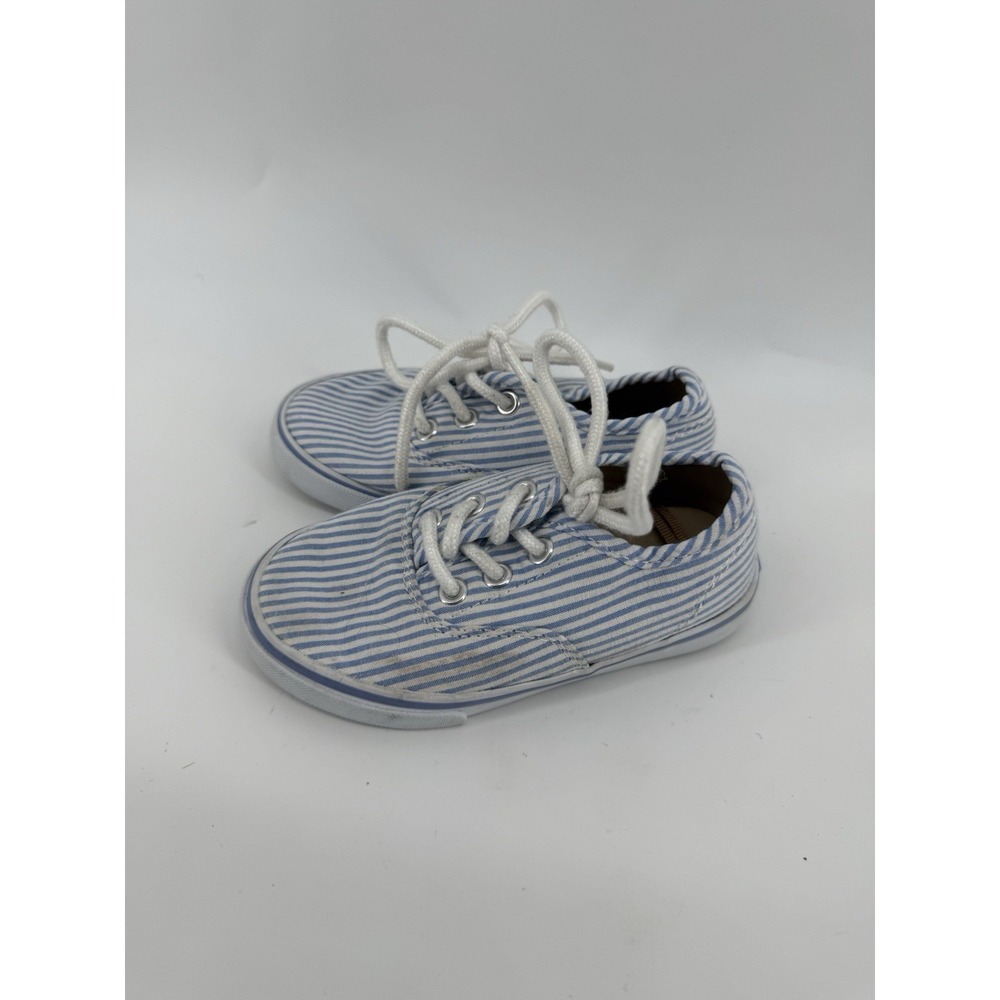 Janie and Jack Kids Size 8 Blue White Striped Canvas Lace Up Sneakers Shoes